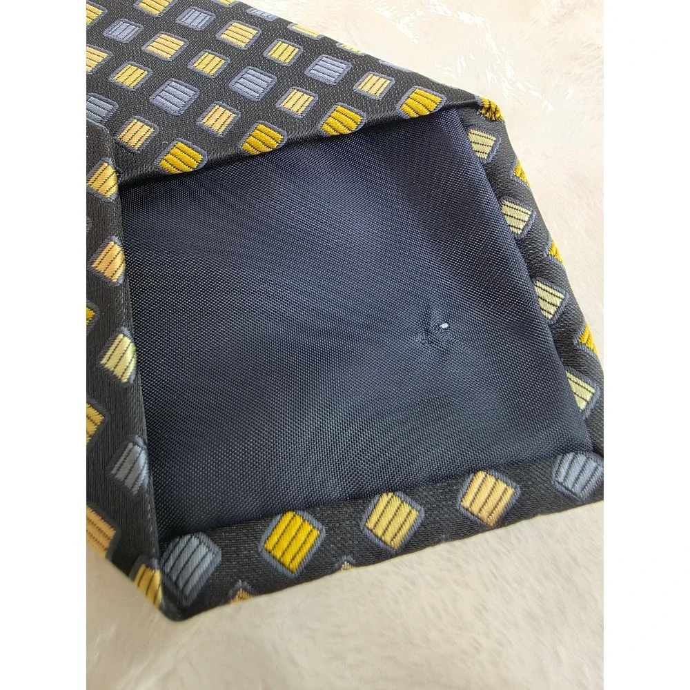Stafford Tailored Culture‎ Mens Tie Navy Yellow Grey Geometric Square Pattern